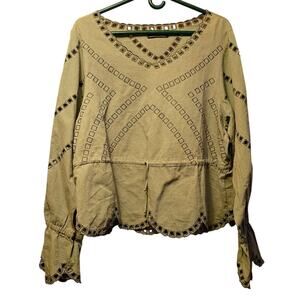 Mavericks green cut out bell sleeve peasant blouse size XL